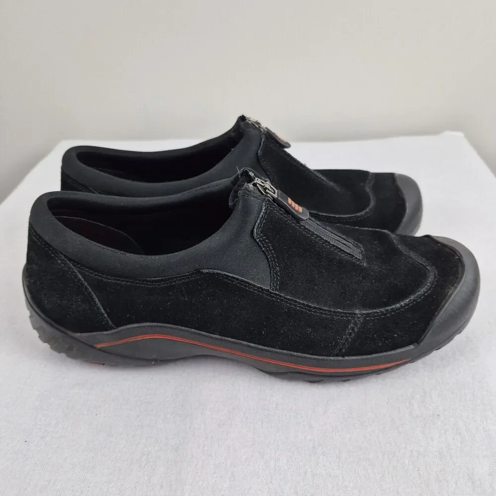 LANDS END Black Suede Leather Hiking Walking Trail Shoes Womens Sz 9 Slip On